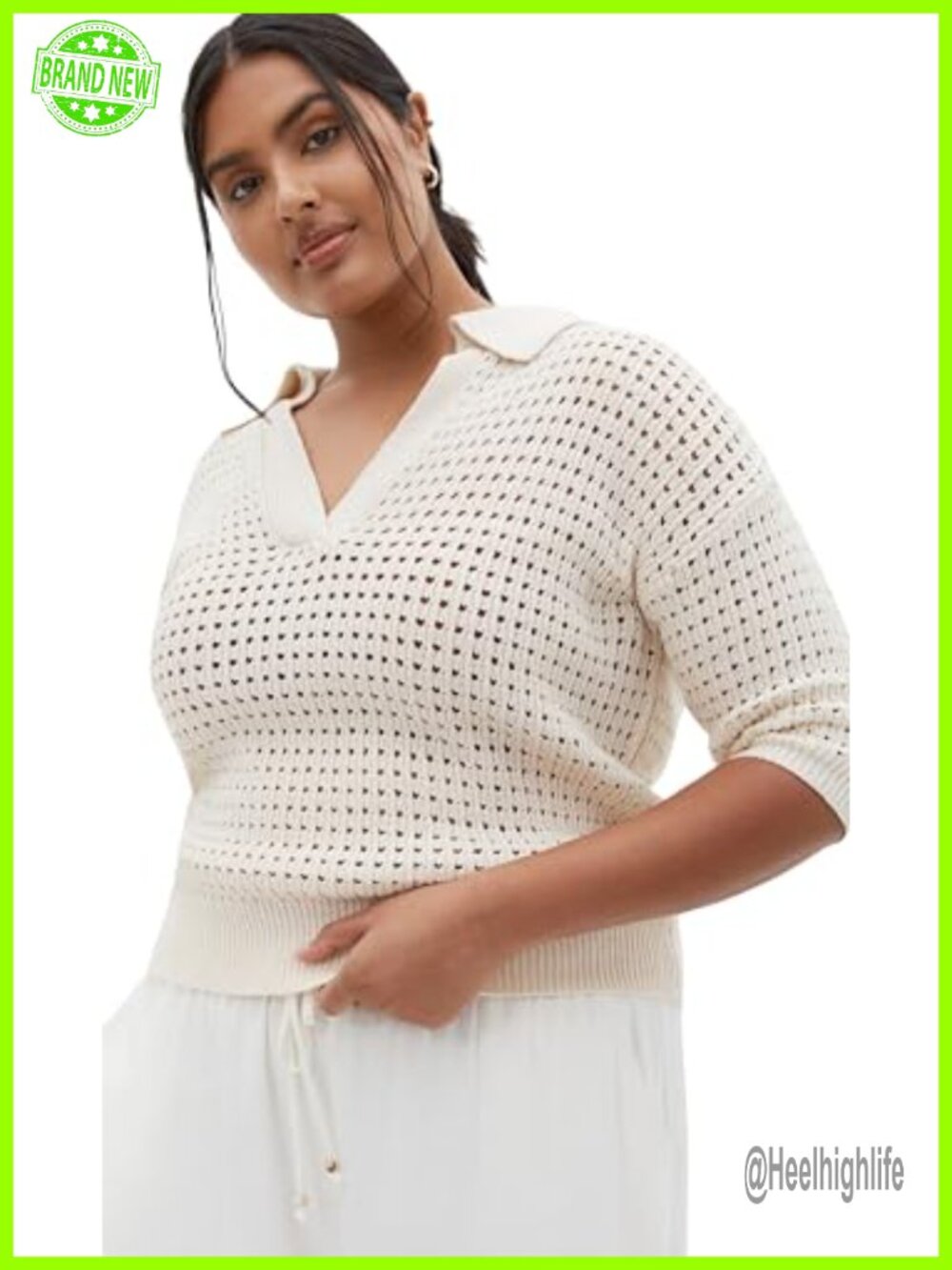 City Chic Zahra Open Collar Stretch Knit Tunic Top Short Sleeve